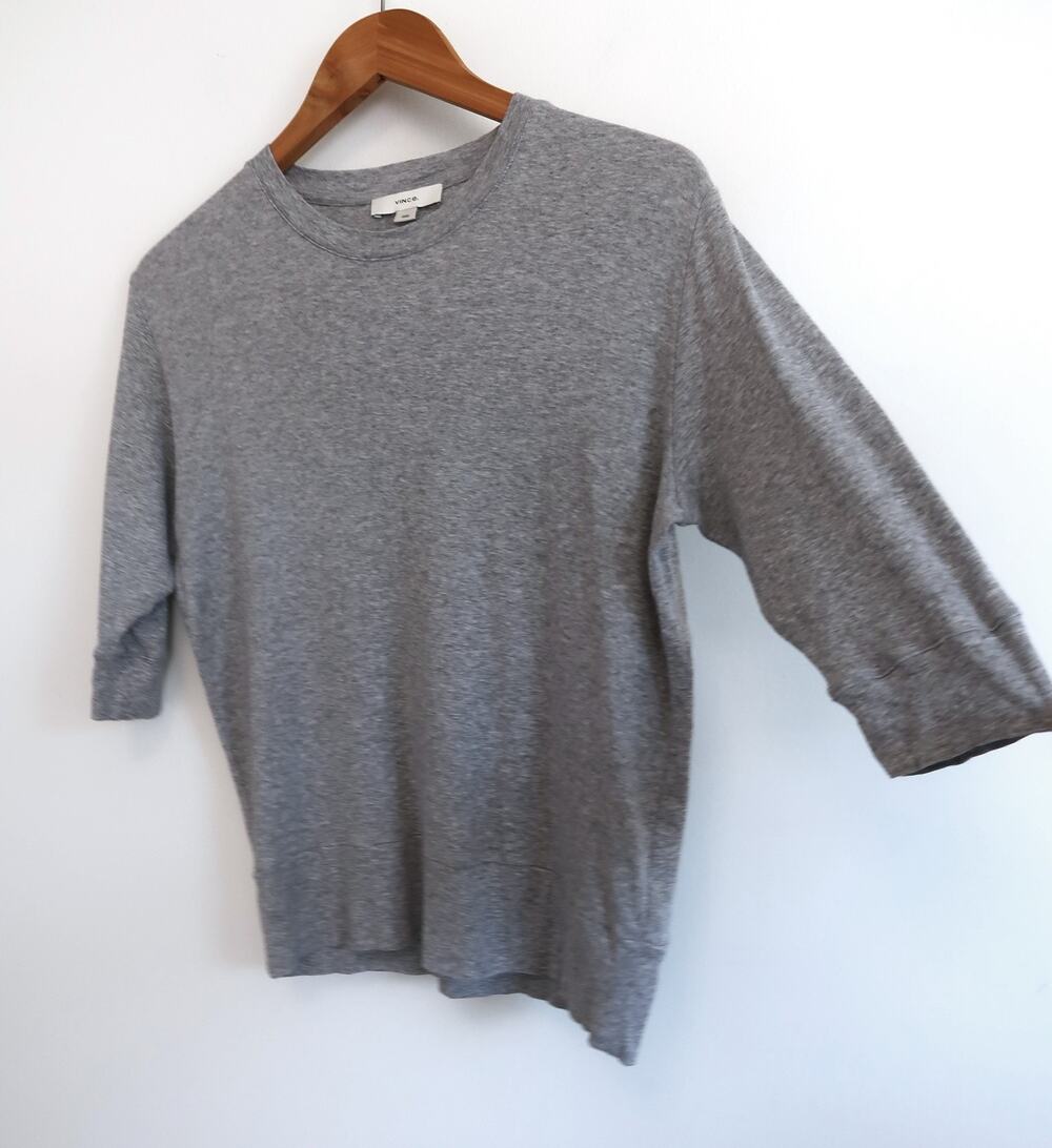 VINCE Heather Gray Pima Cotton Elbow Length Half Sleeve Tee T-Shirt Top M $165